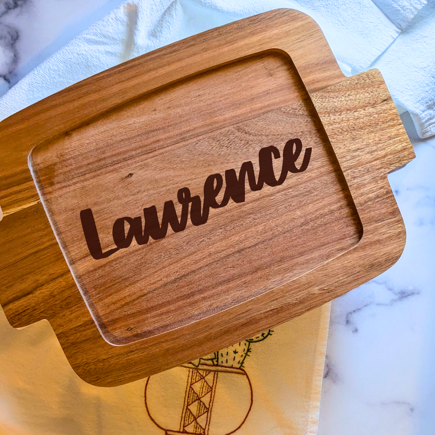 Personalized Acacia Wood Trivet + Ceramic Baking Dish