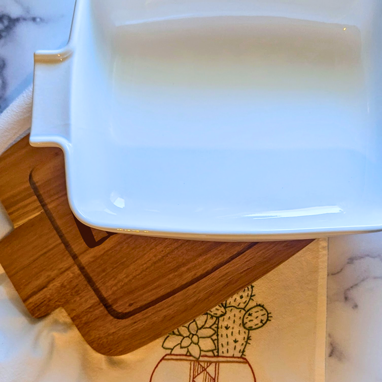 Personalized Acacia Wood Trivet + Ceramic Baking Dish