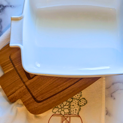 Personalized Acacia Wood Trivet + Ceramic Baking Dish