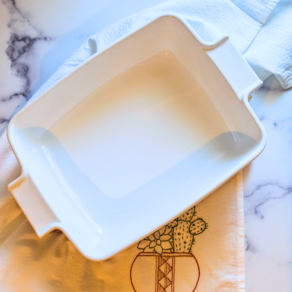 Personalized Acacia Wood Trivet + Ceramic Baking Dish