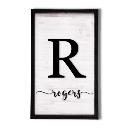 Custom Family Name Wall Sign with Monogram – Rustic Framed Wooden Decor